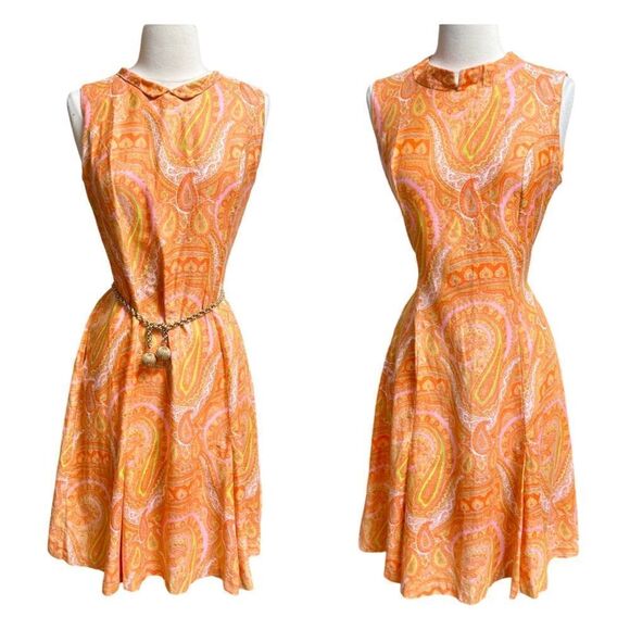 Mod Vintage 1960s / 1970s Paisley Print Gogo Shift Dress - Picture 1 of 10